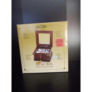 Rare Vintage Gold Label Music Box Christmas Holiday With Village ~ Trl8#7